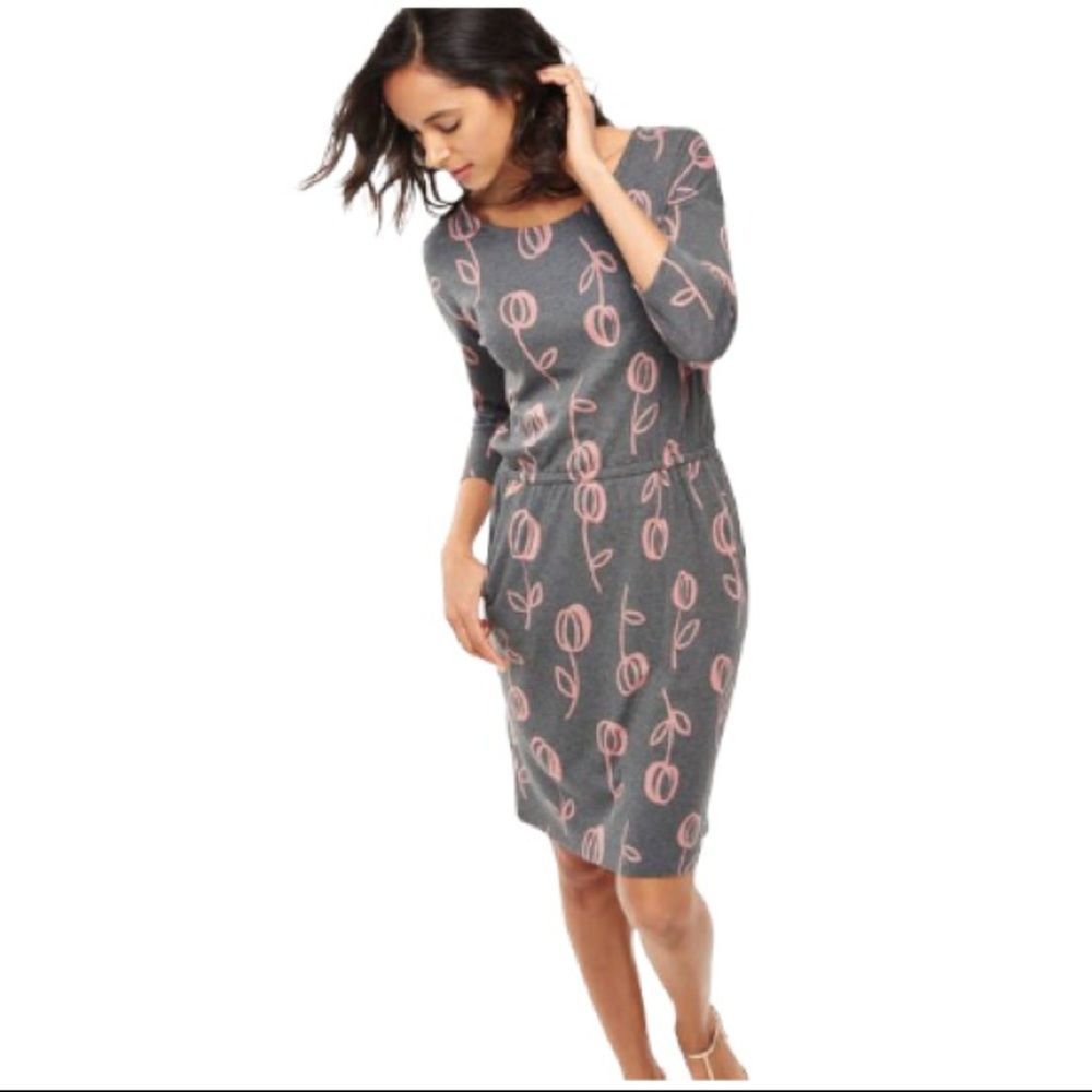 Gray & Pink Floral Knit Sheath Dress